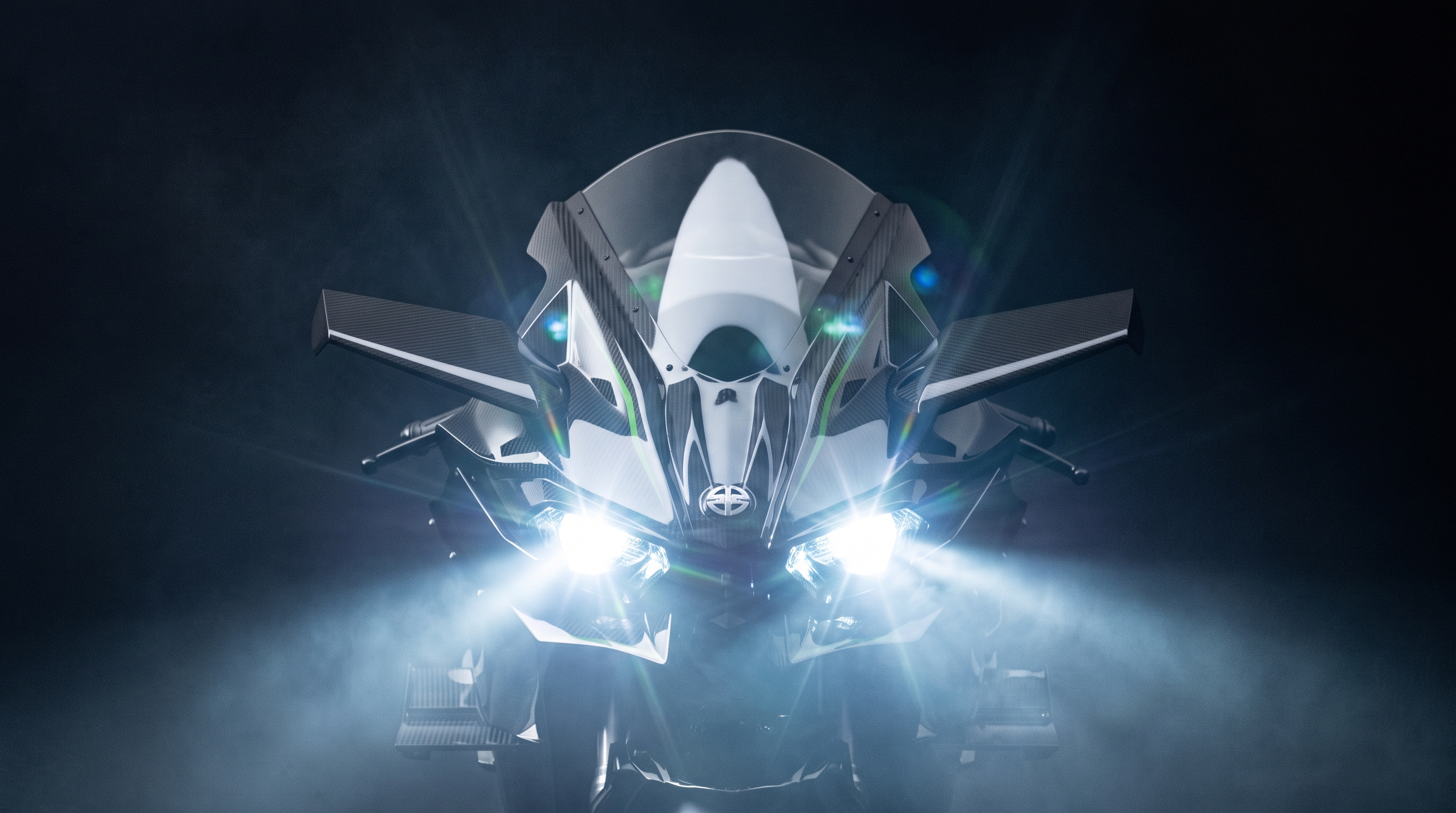 Kawasaki H2R with lights on