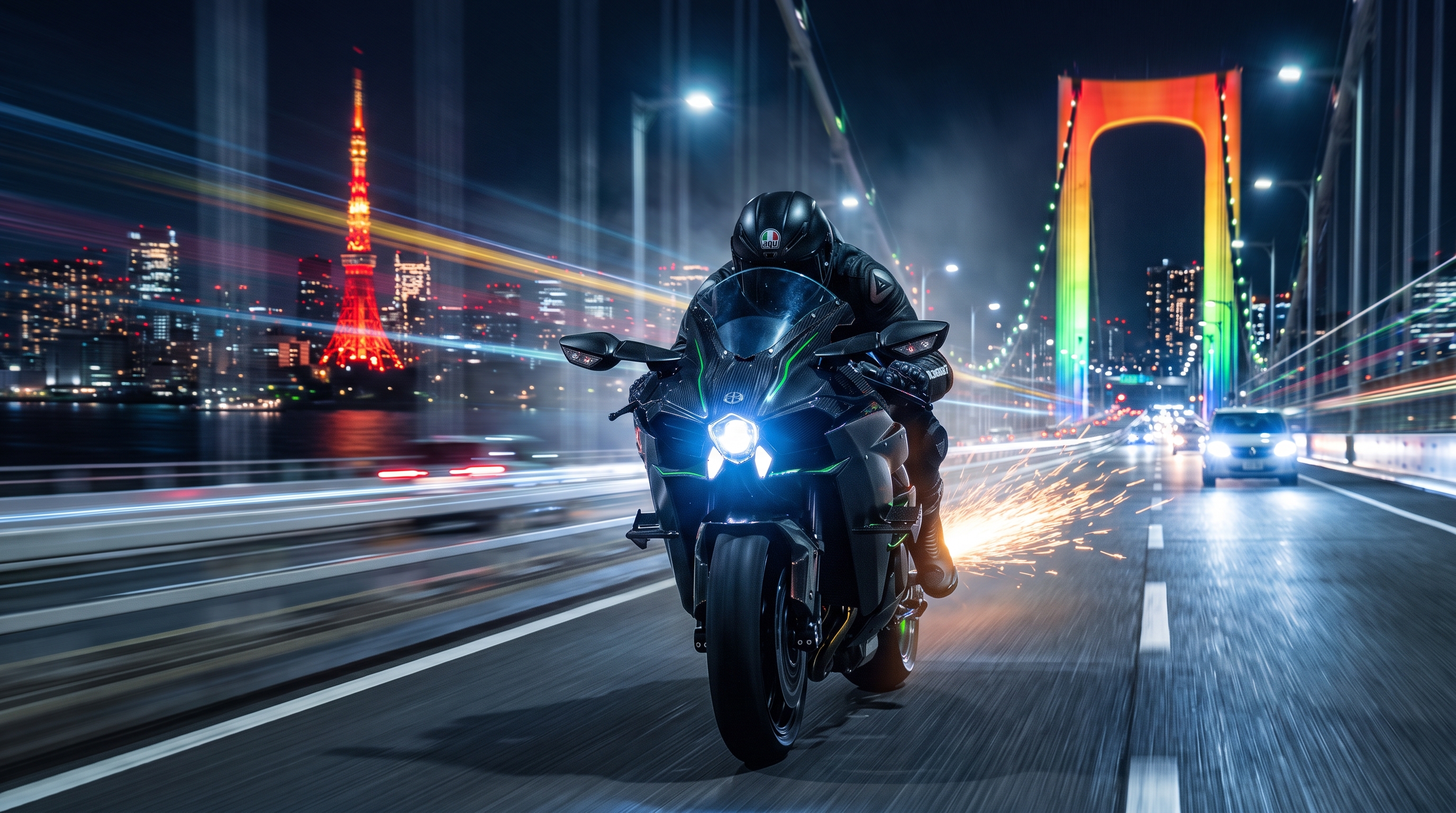 Rastros de luz se intensificando ao redor da moto
